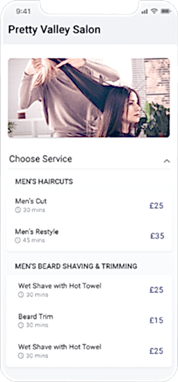 Planfy online booking process showing how users select services they want to book.