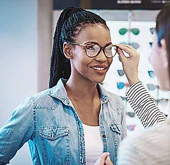 Woman trying new prescription glasses.